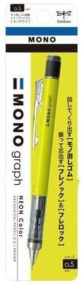 Tombow Mechanical Pencil MONO graph 0.5 Neon Color, 0.5mm, Neon Yellow, DPA-134C, Set of 10