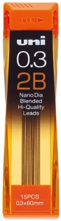 uni Mitsubishi Pencil Mechanical Pencil Lead Refill Nano Dia 0.3mm 2B, U03202ND2B, Set of 10