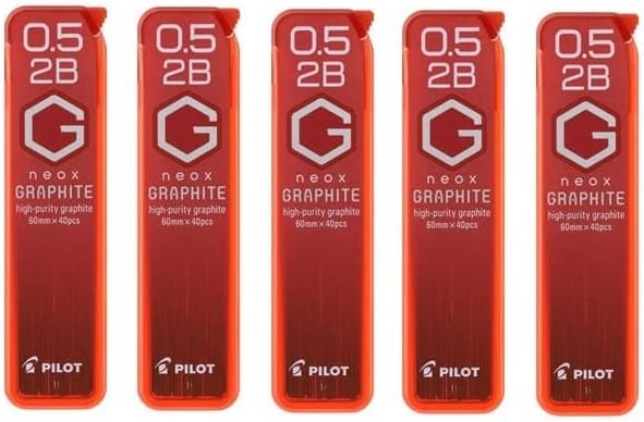 PILOT Mechanical Pencil Lead Refill neox GRAPHITE 0.5mm 2B, HRF5G-20-2B, Set of 5