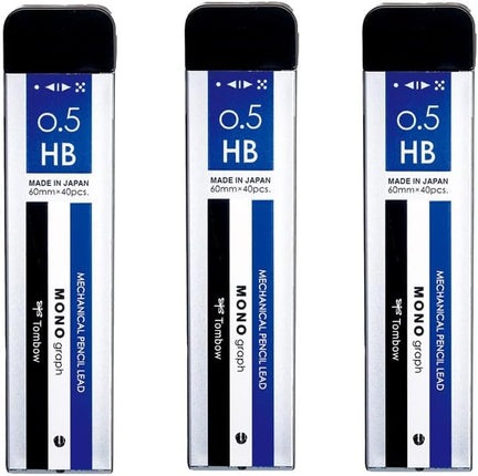 Tombow Mechanical Pencil Lead Refill MONO graph MG 0.5mm HB Mono Color, 3 Pieces, ECG-322
