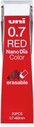 uni Mitsubishi Pencil Mechanical Pencil Erasable Color Lead Refill Nano Dia Color 0.7mm Red, 10 Pieces, U07202NDC.15