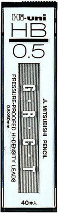 uni Mitsubishi Pencil Mechanical Pencil Lead Refill Hi-uni 0.5mm HB, 10 Pieces, HU05300HB