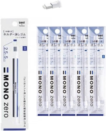 Tombow, Eraser, MONO Zero, Pen-Style Eraser, Rectangular Type, 1 Eraser + 10 Refills, 2.5mm Rectangular Tip
