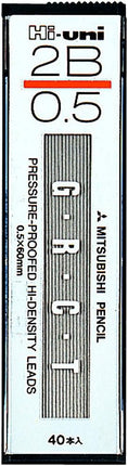 uni Mitsubishi Pencil Mechanical Pencil Lead Refill Hi-uni 0.5mm 2B, 10 Pieces, HU053002B