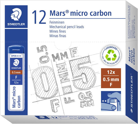 Staedtler Mechanical Pencil Lead Refill Mars Micro Carbon 0.5mm F, 12 Cases Boxed (12 Leads per Case), 250 05-F