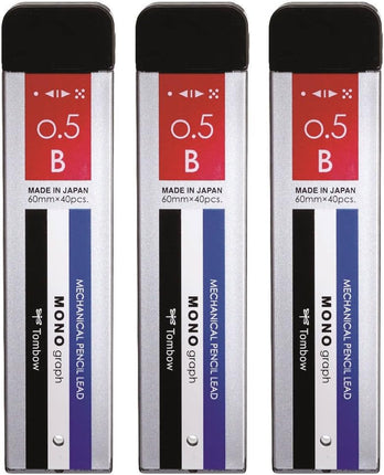 Tombow Mechanical Pencil Lead Refill MONO graph MG 0.5mm B Mono Color, 3 Pieces, ECG-320