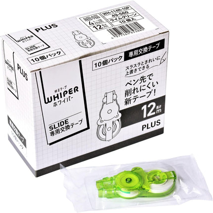 PLUS, Correction Tape, Whiper Slide Refill Tape, 4mm, Lime Green, 10 Pieces Pack, WH-114R-10P, 49-560