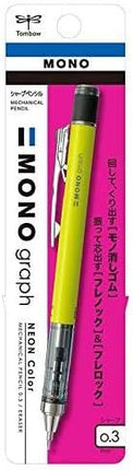 Tombow Mechanical Pencil MONO graph 0.3 Neon Color, 0.3mm, Neon Yellow, DPA-135C, Set of 7