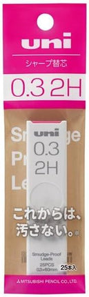 uni Mitsubishi Pencil Mechanical Pencil Lead Refill uni Smudge-Proof Lead 0.3mm 2H, ULS03251P2H, Set of 10