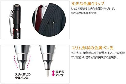 KOKUYO Mechanical Pencil Enpitsu Sharp TypeM Rubber Grip, 0.9mm Red PS-P400R-1P, Set of 5