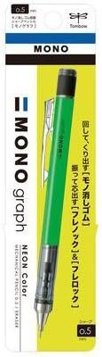 Tombow Mechanical Pencil MONO graph 0.5 Neon Color, 0.5mm, Neon Green, DPA-134E, Set of 10