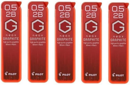 PILOT Mechanical Pencil Lead Refill neox GRAPHITE 0.5mm 2B, HRF5G-20-2B, Set of 5