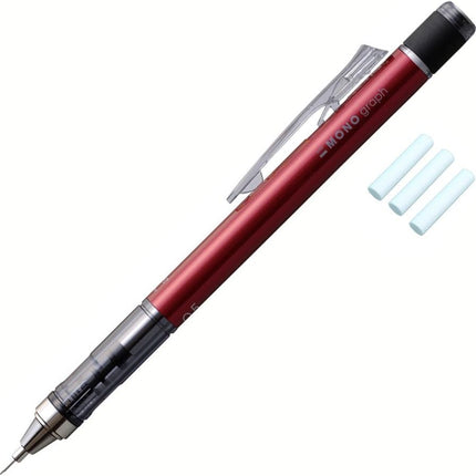 Tombow Mechanical Pencil MONO graph 0.5, 0.5mm, Red, with Refill Erasers, PCC-231CAZ