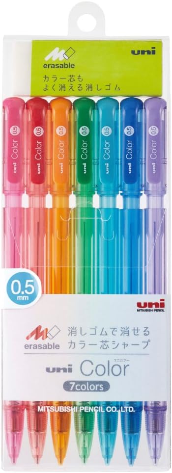 uni Mitsubishi Pencil Mechanical Pencil, Erasable Color Lead, uni Color, 0.5mm, 7 Colors Set, M5102C7C