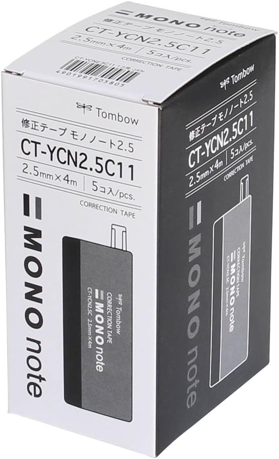 Tombow, Correction Tape, MONO note, 2.5mm, Black, CT-YCN2.5C11 5 Pieces CT-YCN2.5C11-5P