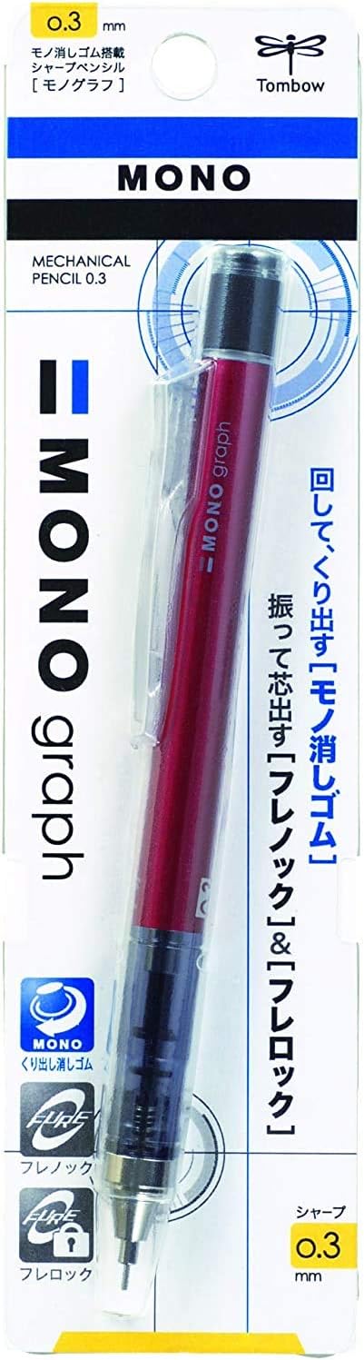Tombow Mechanical Pencil MONO graph 0.3, 0.3mm, Red, DPA-131C, Set of 7