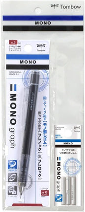 Tombow Mechanical Pencil MONO graph 0.5, 0.5mm, Black, with Refill Erasers, PCC-231BAZ