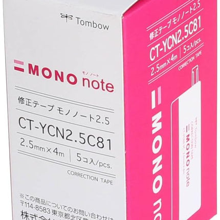 Tombow, Correction Tape, MONO note, 2.5mm, Pink, CT-YCN2.5C81 5 Pieces CT-YCN2.5C81-5P