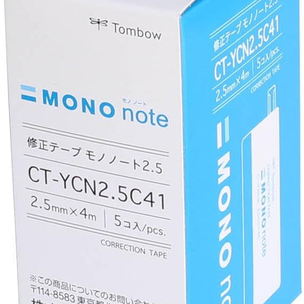 Tombow, Correction Tape, MONO note, 2.5mm, Blue, CT-YCN2.5C41 5 Pieces CT-YCN2.5C41-5P