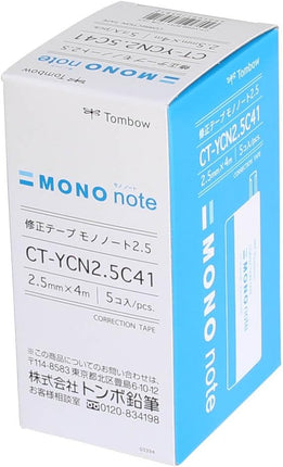 Tombow, Correction Tape, MONO note, 2.5mm, Blue, CT-YCN2.5C41 5 Pieces CT-YCN2.5C41-5P