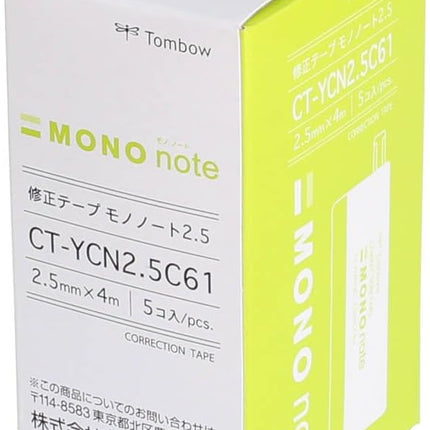 Tombow, Correction Tape, MONO note, 2.5mm, Green, CT-YCN2.5C61 5 Pieces CT-YCN2.5C61-5P