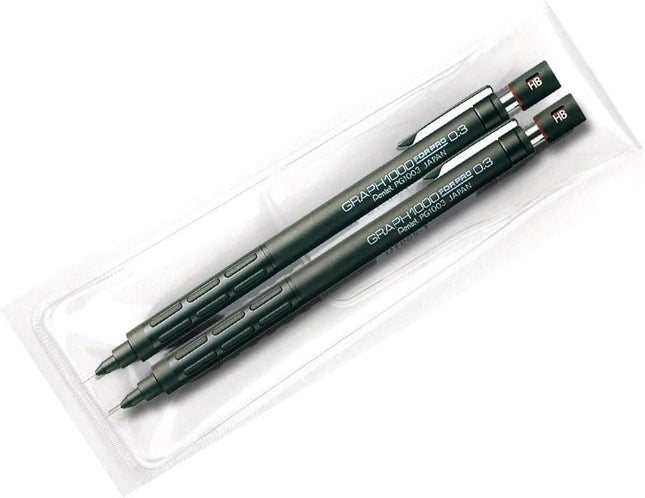 Pentel Mechanical Pencil Graph 1000 For Pro 0.3mm, PG1003, Set of 2 with Transparent Pencil Sheath