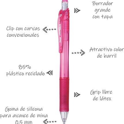 Pentel Mechanical Pencil EnerGize-X 0.5mm, Pink, PL105-P, Set of 12