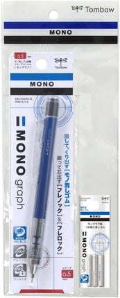 Tombow Mechanical Pencil MONO graph 0.5, 0.5mm, Blue, with Refill Erasers, PCC-231DAZ