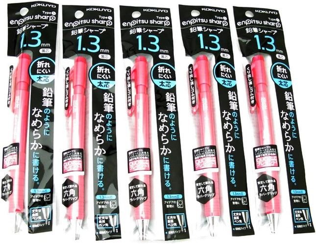 KOKUYO Mechanical Pencil Enpitsu Sharp TypeS, 1.3mm Pink (Hanging Pack), PS-P201P-1P, Set of 5