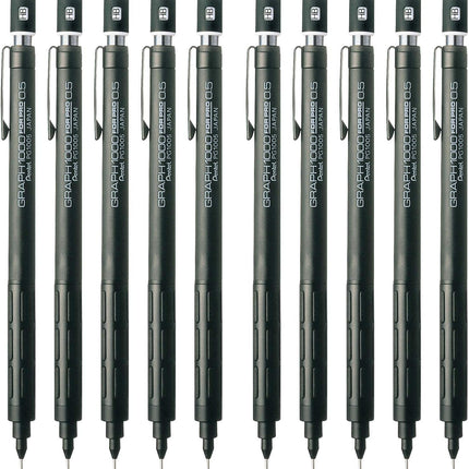 Pentel Mechanical Pencil Graph 1000 For Pro, 0.5mm, Black, 10 Pieces, PG1005