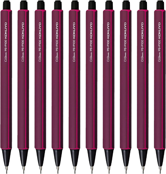 KOKUYO Mechanical Pencil Enpitsu Sharp, 0.9mm Wine Red, 10 Pieces, PS-P100DR-1PX10