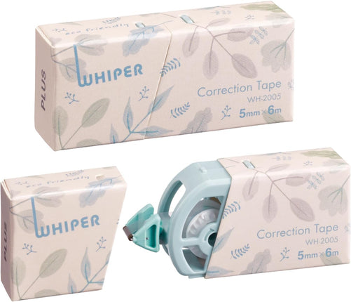 PLUS, Correction Tape, Whiper, Correction Tape in Paper Case, 5mm, Botanical Green, 2 Pieces, WH-2005, 52-390