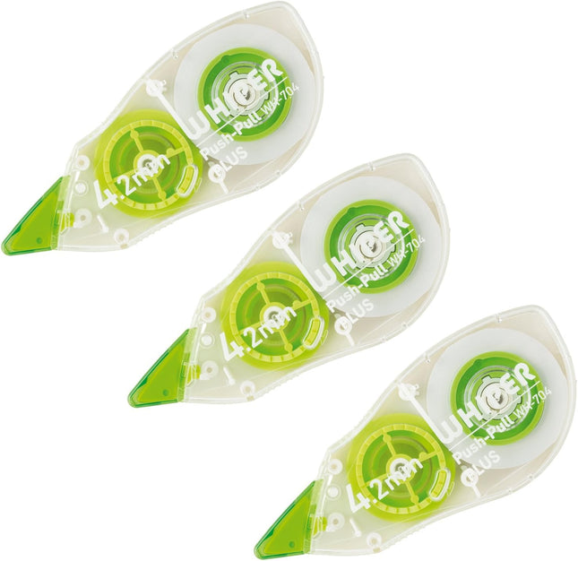 PLUS, Correction Tape, Whiper Push-Pull, 4.2mm, Green, 3 Pieces Pack, WH-704-3P, 49-964