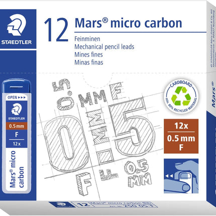 Staedtler Mechanical Pencil Lead Refill Mars Micro Carbon 0.5mm F, 12 Cases Boxed (12 Leads per Case), 250 05-F