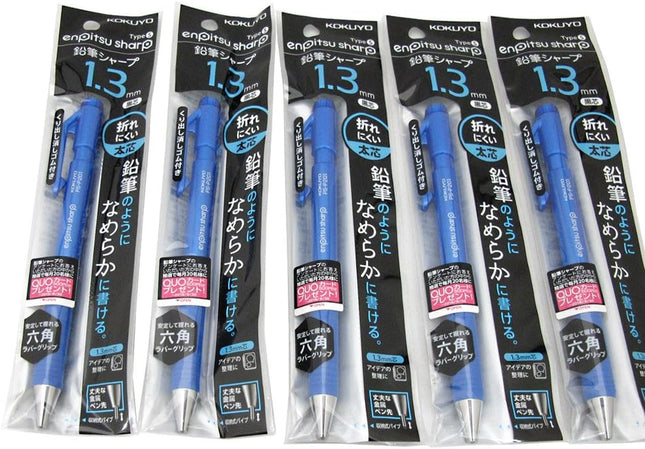 KOKUYO Mechanical Pencil Enpitsu Sharp TypeS, 1.3mm Blue (Hanging Pack), PS-P201B-1P, Set of 5