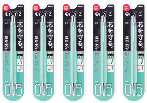 Pentel Mechanical Pencil Orenz 0.5mm, Mint Green, XPP505-GD, Set of 5