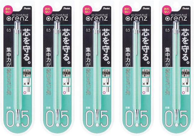 Pentel Mechanical Pencil Orenz 0.5mm, Mint Green, XPP505-GD, Set of 5