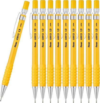 Pentel Mechanical Pencil AMAIN Sharppen 1.3mm, Yellow, AM13-G(10), Set of 10