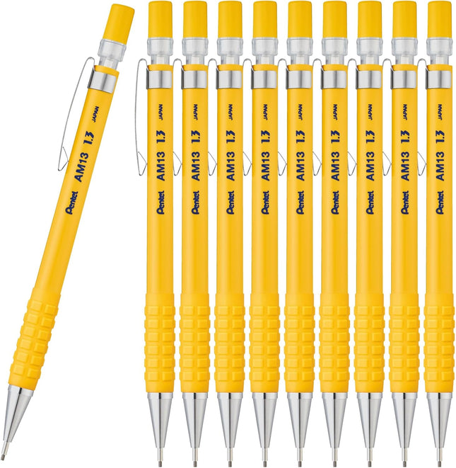 Pentel Mechanical Pencil AMAIN Sharppen 1.3mm, Yellow, AM13-G(10), Set of 10