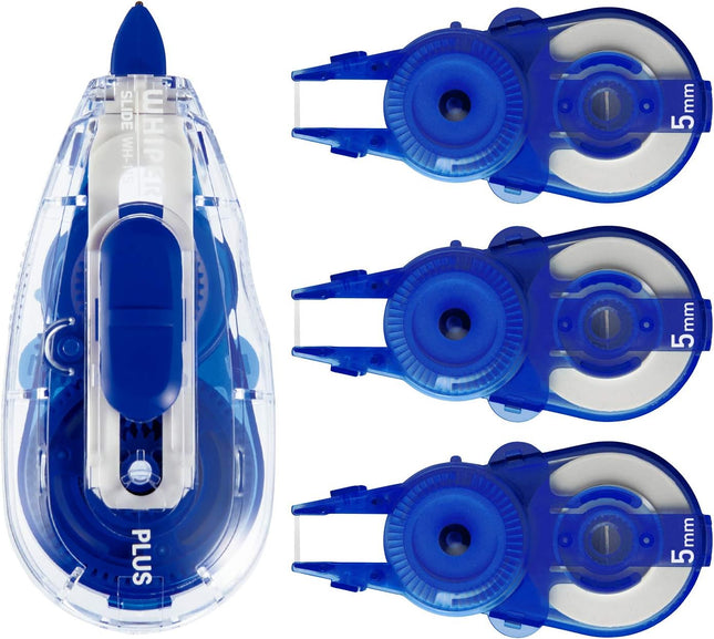 PLUS, Correction Tape, Whiper Slide, 5mm, Blue, 1 Unit + 3 Refill Tapes