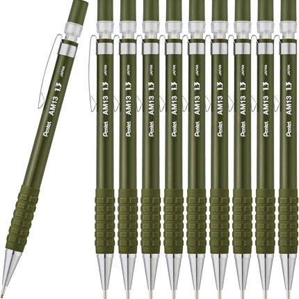 Pentel Mechanical Pencil AMAIN Sharppen 1.3mm, Moss Green, AM13-D(10), Set of 10