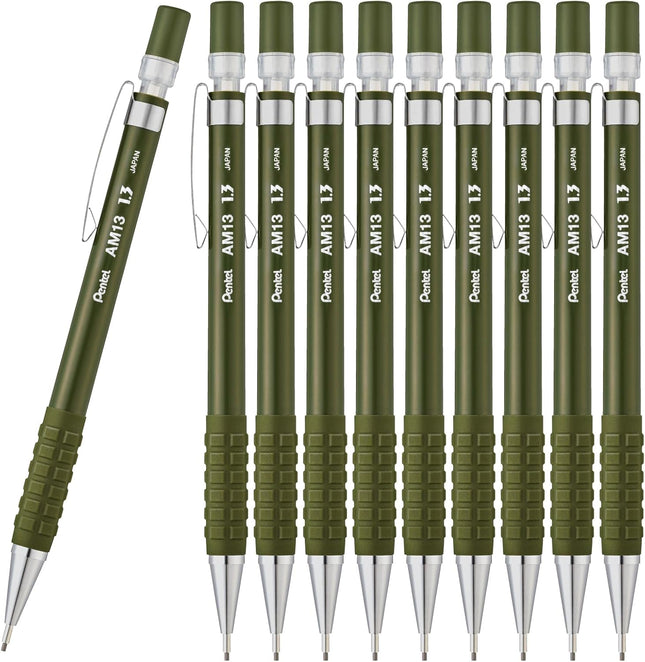 Pentel Mechanical Pencil AMAIN Sharppen 1.3mm, Moss Green, AM13-D(10), Set of 10