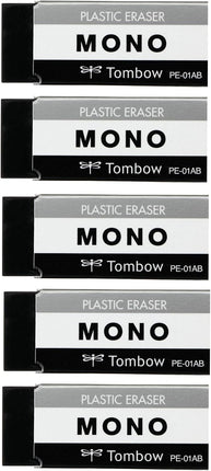 Tombow, Eraser, MONO PE01, Black, 5-Pack, JCC-561