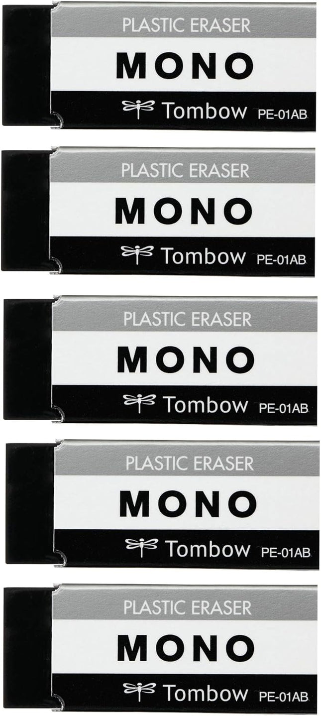 Tombow, Eraser, MONO PE01, Black, 5-Pack, JCC-561