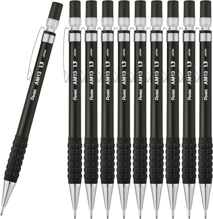 Pentel Mechanical Pencil AMAIN Sharppen 1.3mm, Black, AM13-A(10), Set of 10