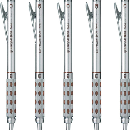 Pentel Mechanical Pencil GraphGear 1000 0.3mm, Silver, PG1013, Set of 5