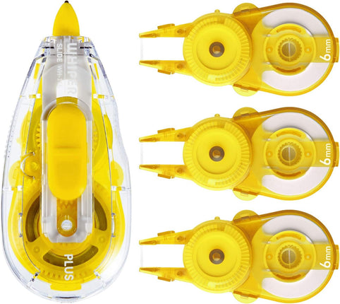 PLUS, Correction Tape, Whiper Slide, 6mm, Yellow, 1 Unit + 3 Refill Tapes