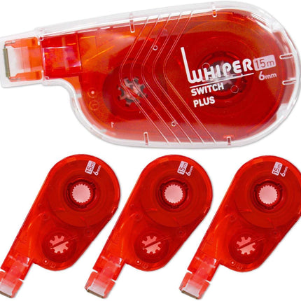 PLUS, Correction Tape, Whiper Switch, 6mm, Red, 1 Unit + 3 Refill Tapes Pack, WH-1516, 50-136