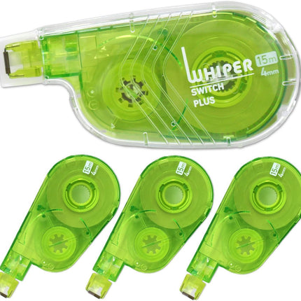 PLUS, Correction Tape, Whiper Switch, 4mm, Green, 1 Unit + 3 Refill Tapes Pack, WH-1514, 50-134