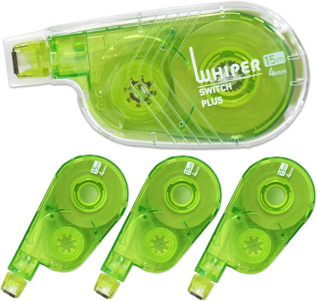 PLUS, Correction Tape, Whiper Switch, 4mm, Green, 1 Unit + 3 Refill Tapes Pack, WH-1514, 50-134